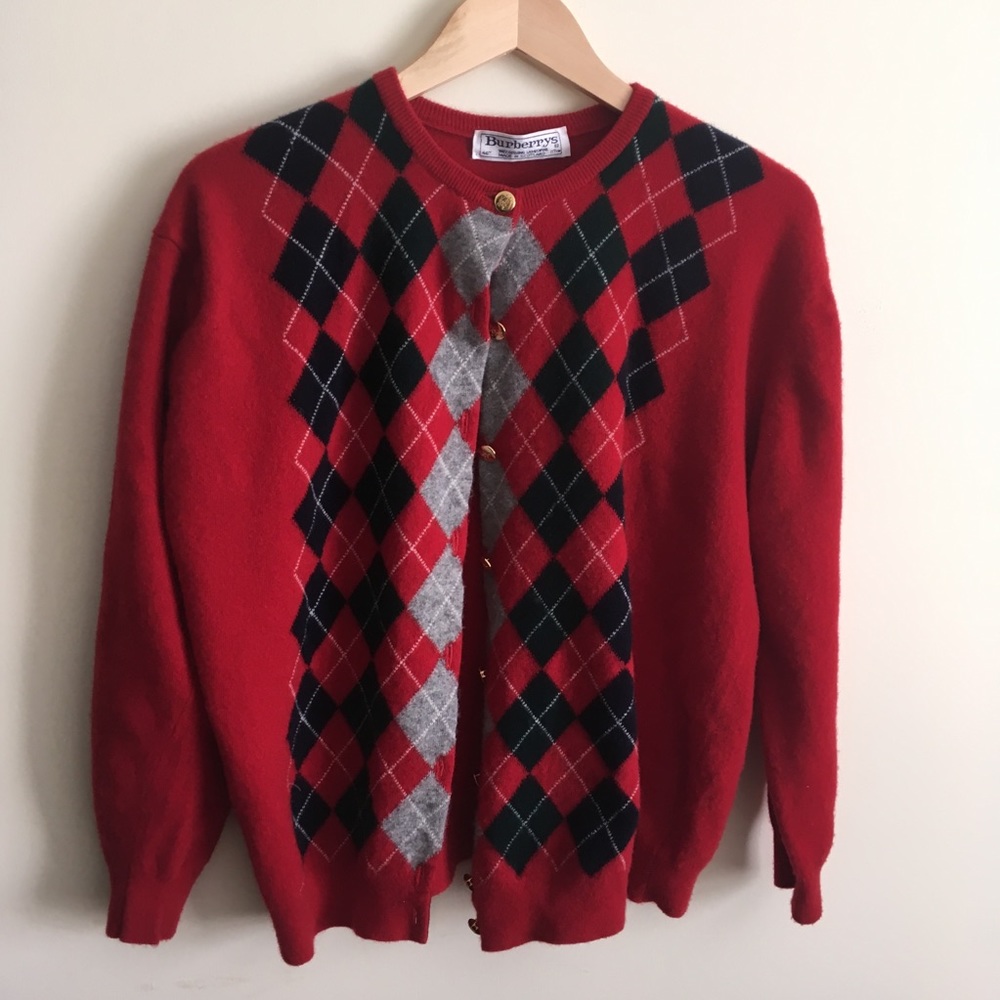 Burberry | Vintage Argyle Red Cardigan Lambswool